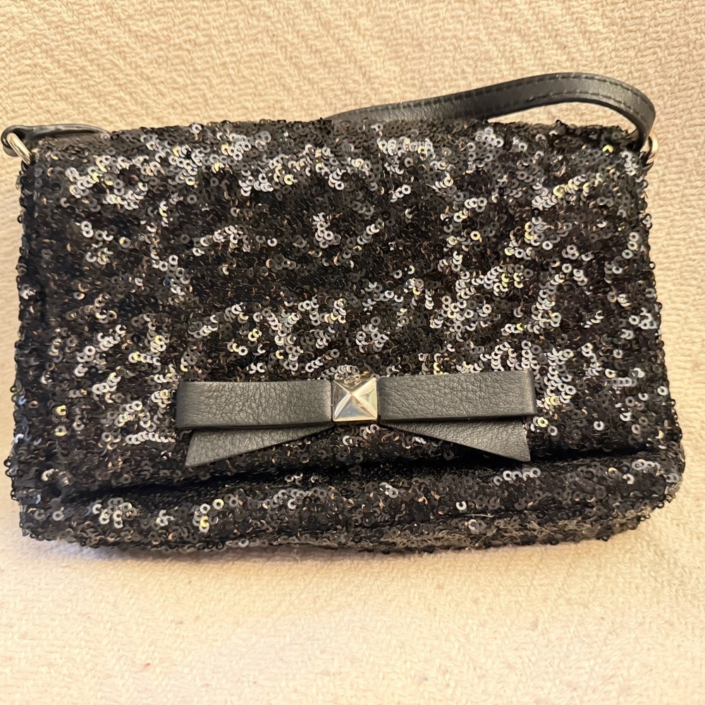 Kate Spade Black Sequin Bow Shoulder Bag Evening Clutch